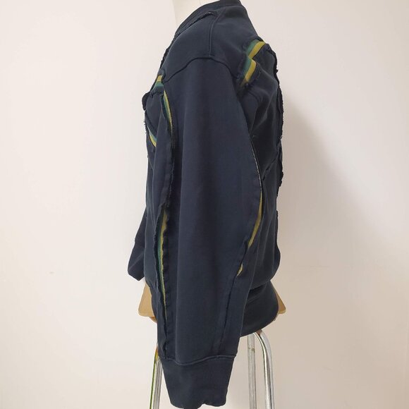 Black Distressed Green Gold Cutout Inset Ribbing Sweater Unisex JNBY - Picture 2 of 10